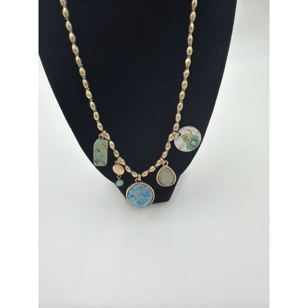 Kenneth Cole New York Gold Tone Multi Stone Charm Necklace Turquoise Boho - Picture 2 of 4